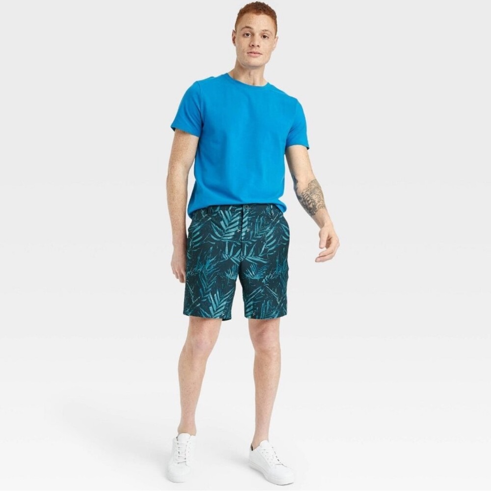 All in Motion Hybrid Resort Shorts Blue Tropical Leaf Swim Board Short Men L NWT